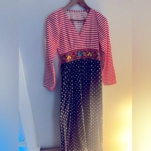 Vintage Striped Floral and Polka Dot Dress